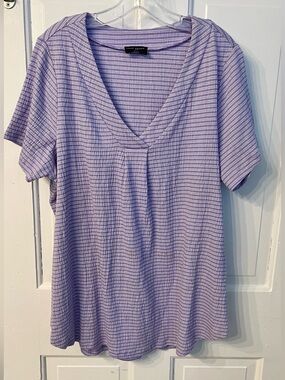 Lane Bryant 24/26 Short Sleeve Top lavender white stripes short sl